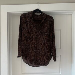 Zara Women's Navy and Brown Button Down Shirt